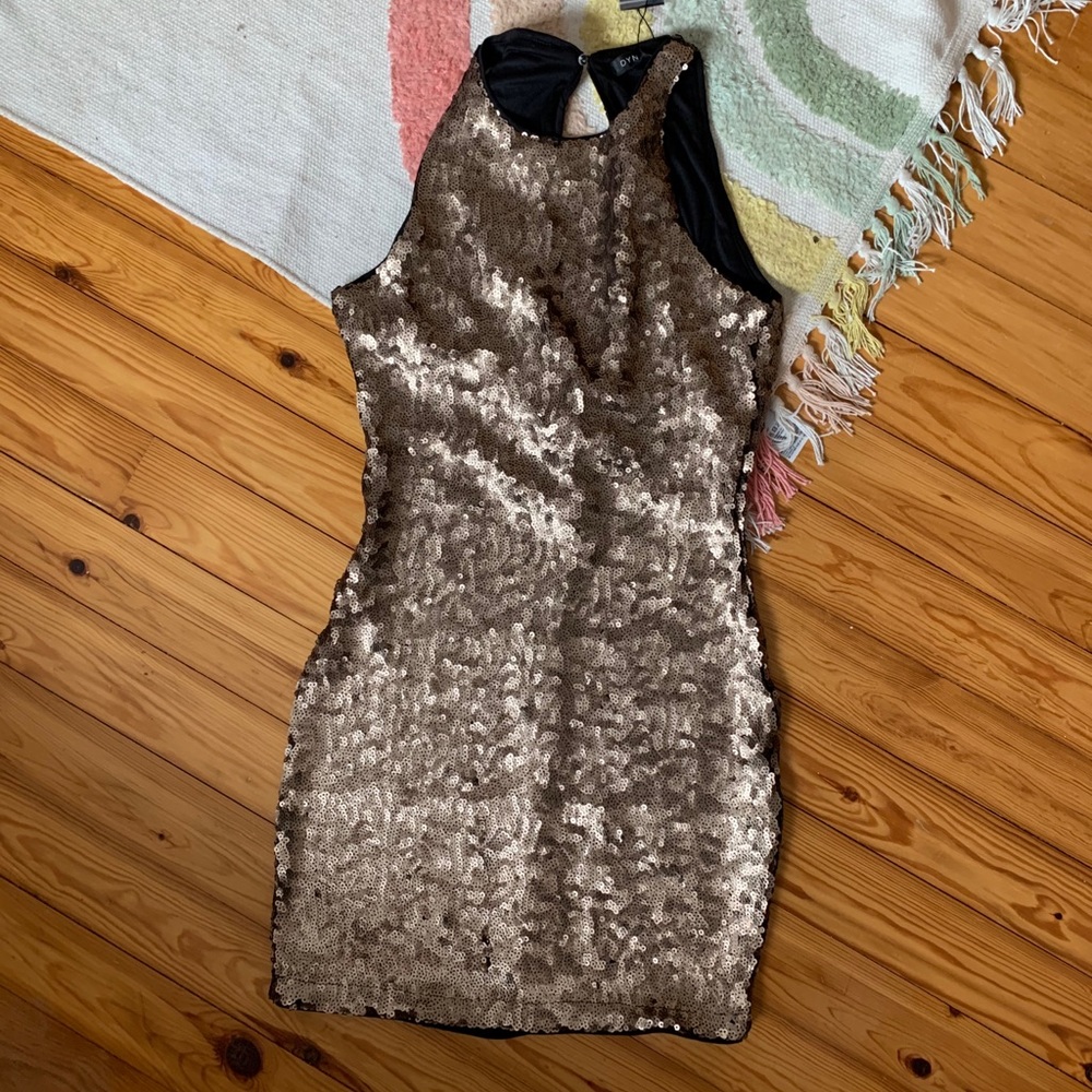 Gold bodycon sequin party dress